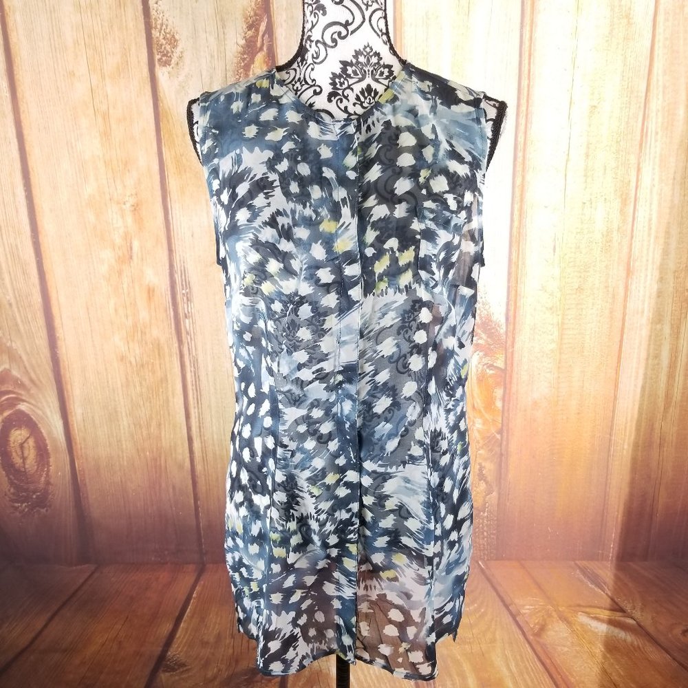 Cabi Abstract Print Sleeveless Sheer Long Blouse